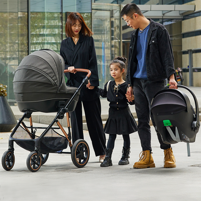 Luksuriøs høytliggende barnevogn bærbar sammenleggbar justerbar barnevogn med bassinet RA-U09